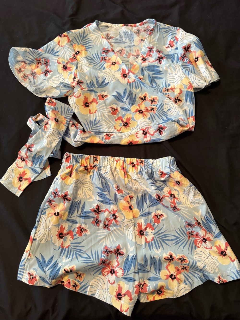 SHEIN Blue Floral Two-Piece Top and Shorts Set